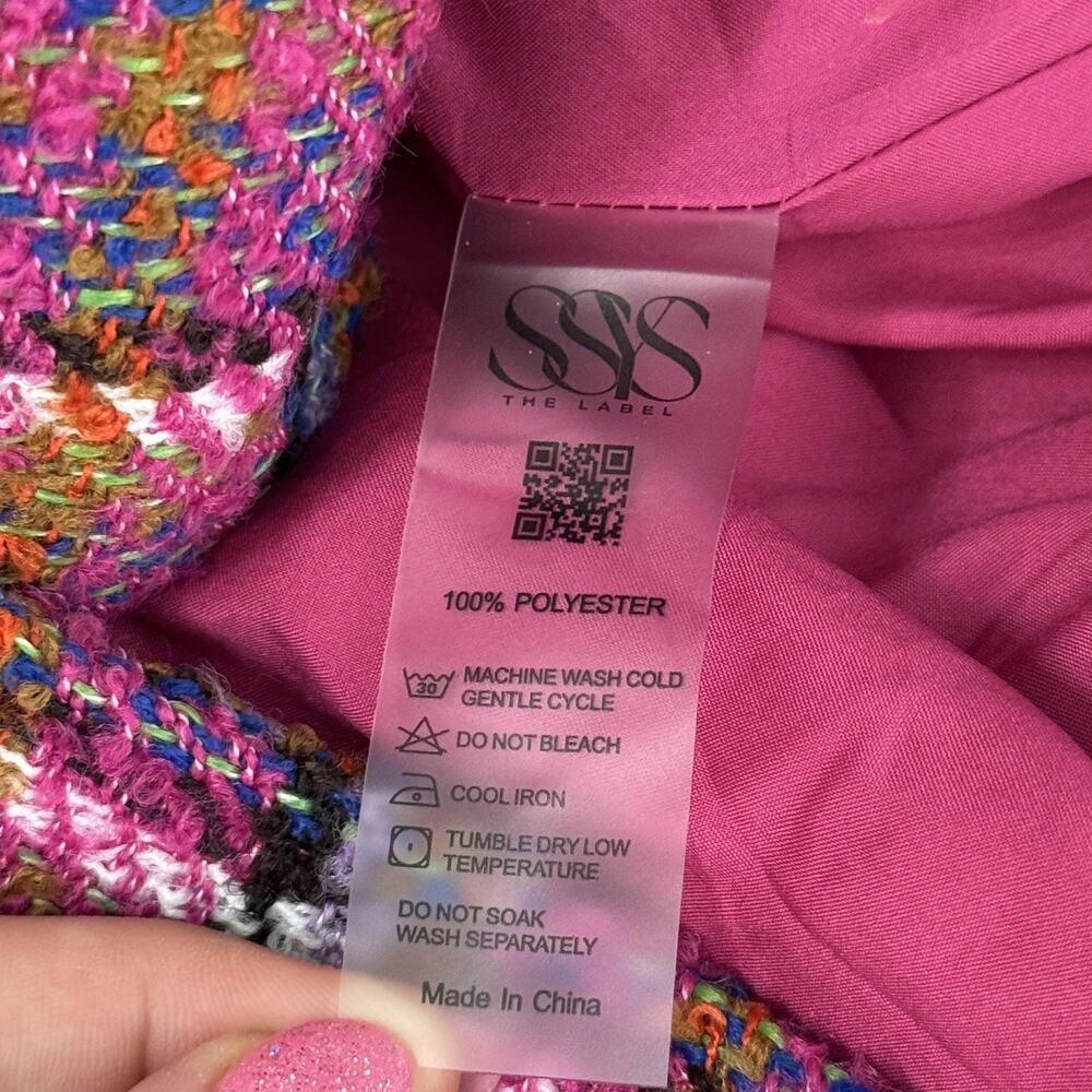 SSYS The Label Jacket Womens Small Carrie Magenta Tweed Plaid Gold Button Preppy - Picture 4 of 10